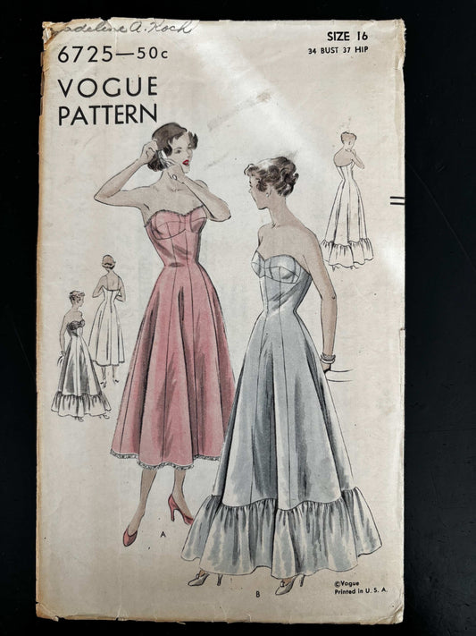 1950s Size 16 Bra-Slip – Vogue 6725 Sewing Pattern