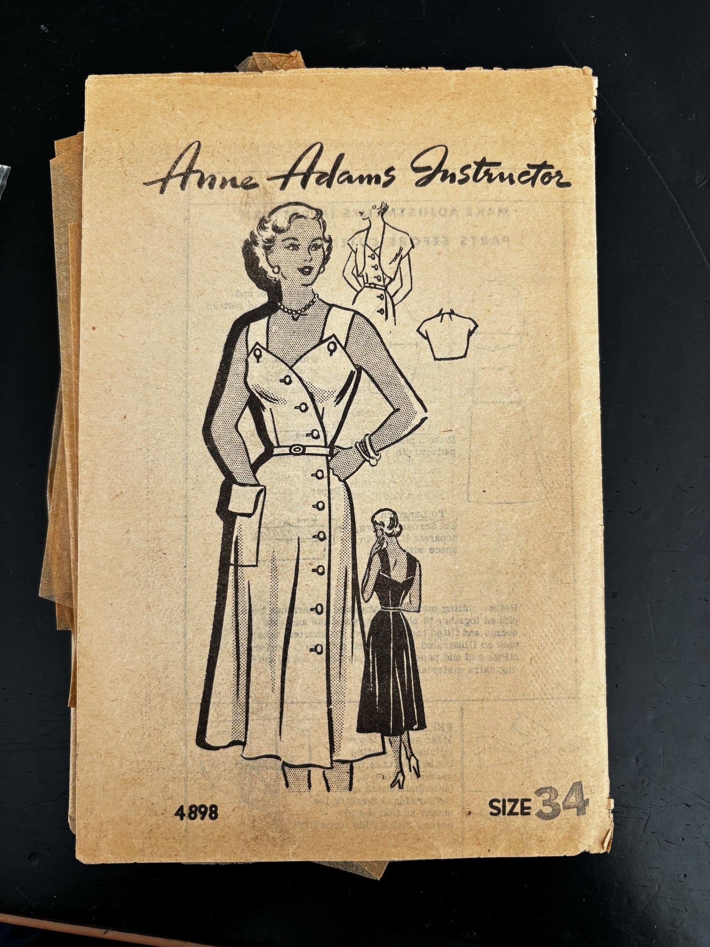 1950s Size 34 Dress With Bolero – Anne Adams Instructor 4898 Sewing Pattern
