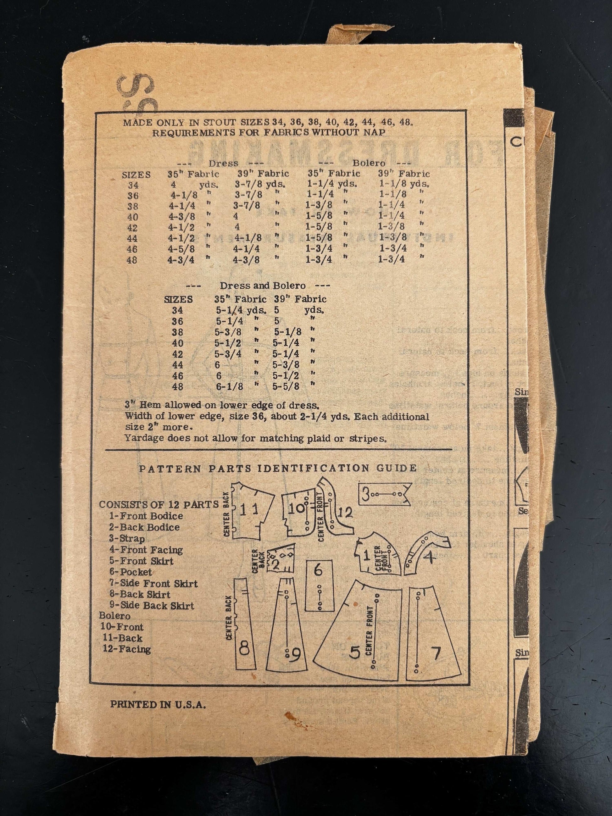 1950s Size 34 Dress With Bolero – Anne Adams Instructor 4898 Sewing Pattern