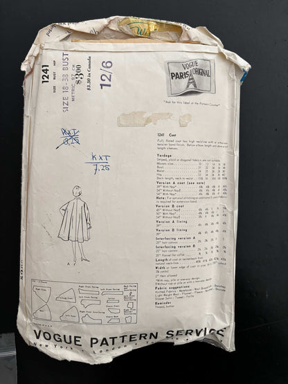 Vogue Paris Original 1241 — Nina Ricci Coat Pattern (ca. early 1960s)
