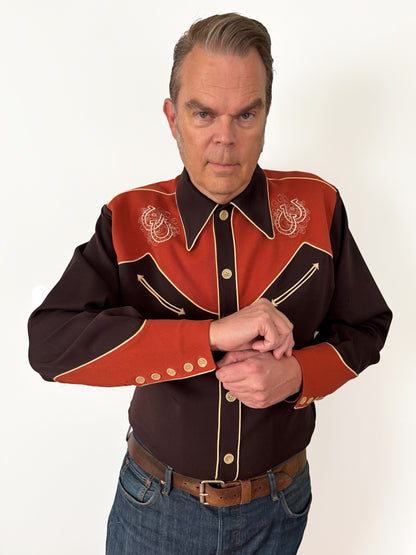 Lee 1940s Style Men's Western Shirt Brown / Burnt Orange - Made to Order