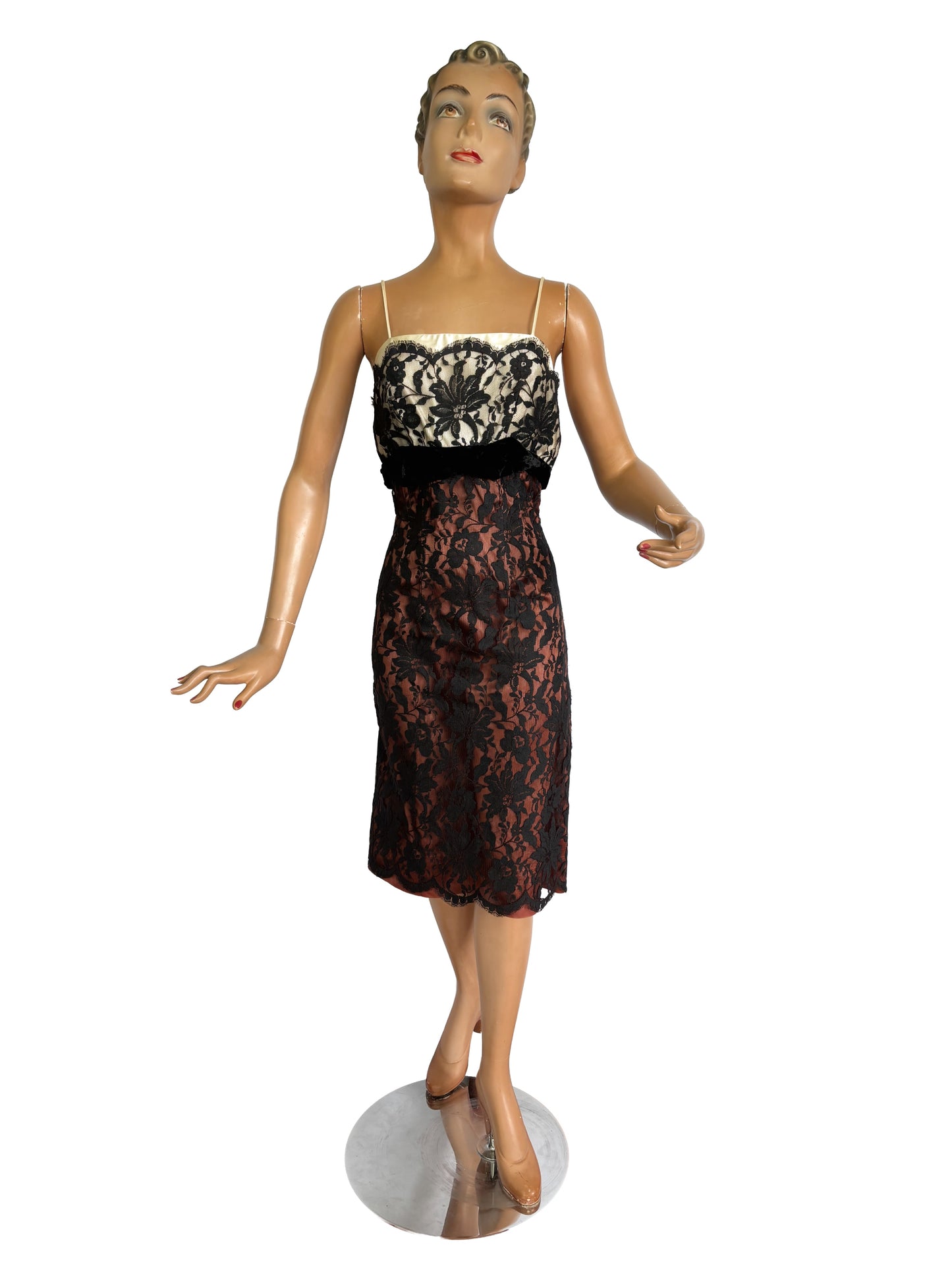 1950s/60s Lilli Diamond Satin and Lace Dress | XS