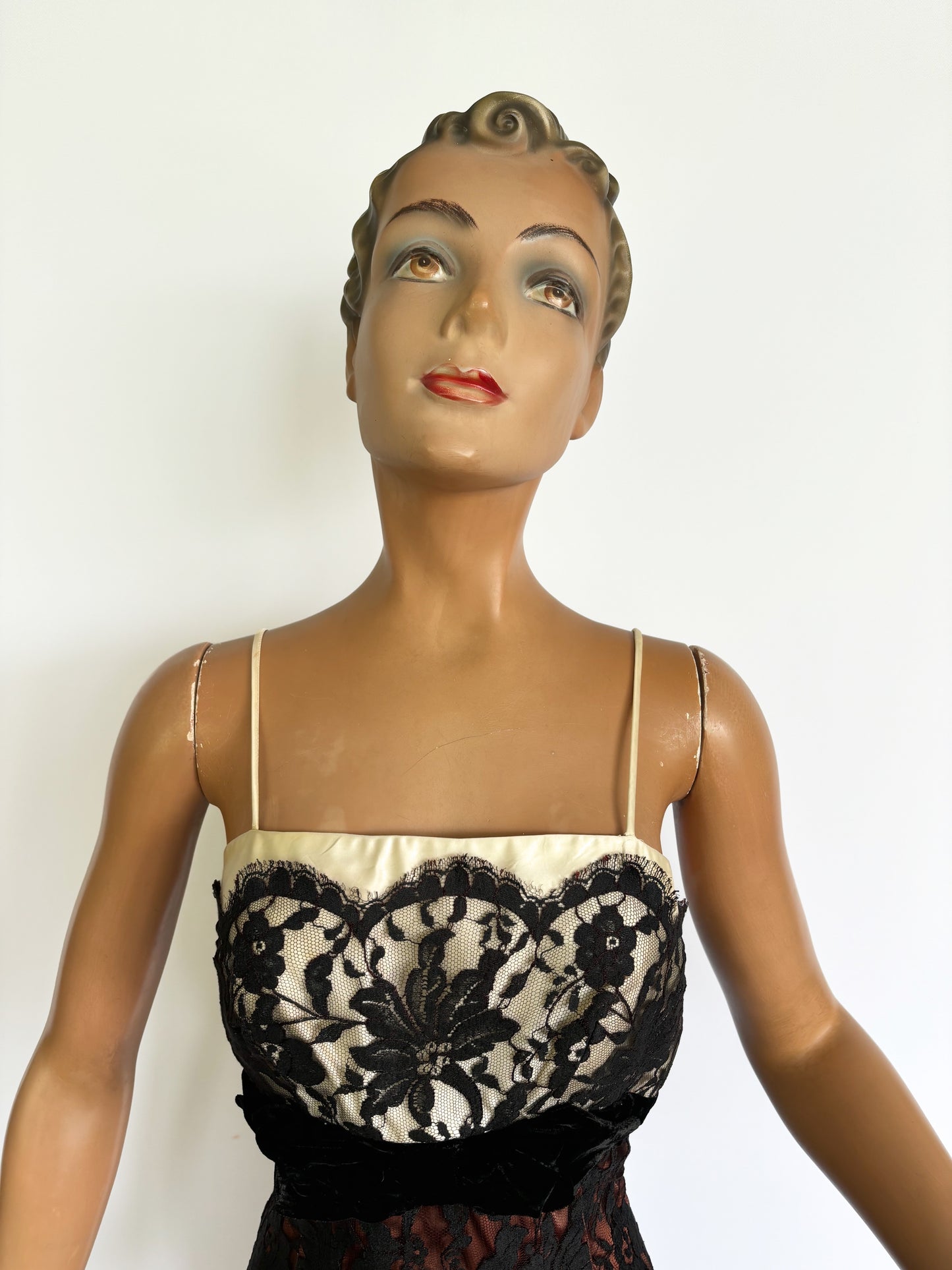 1950s/60s Lilli Diamond Satin and Lace Dress | XS