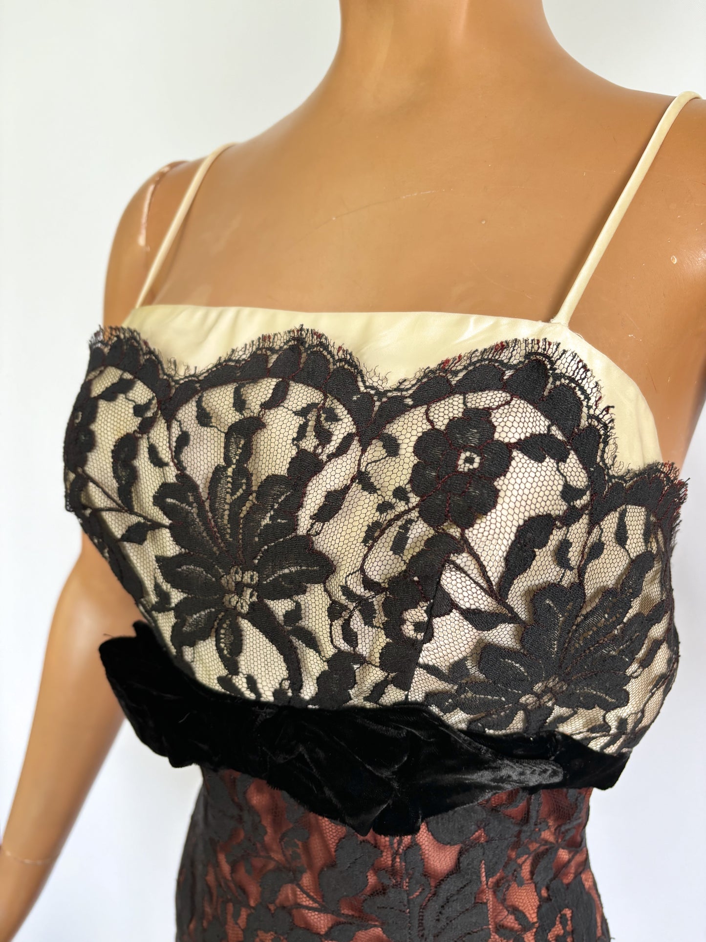 1950s/60s Lilli Diamond Satin and Lace Dress | XS