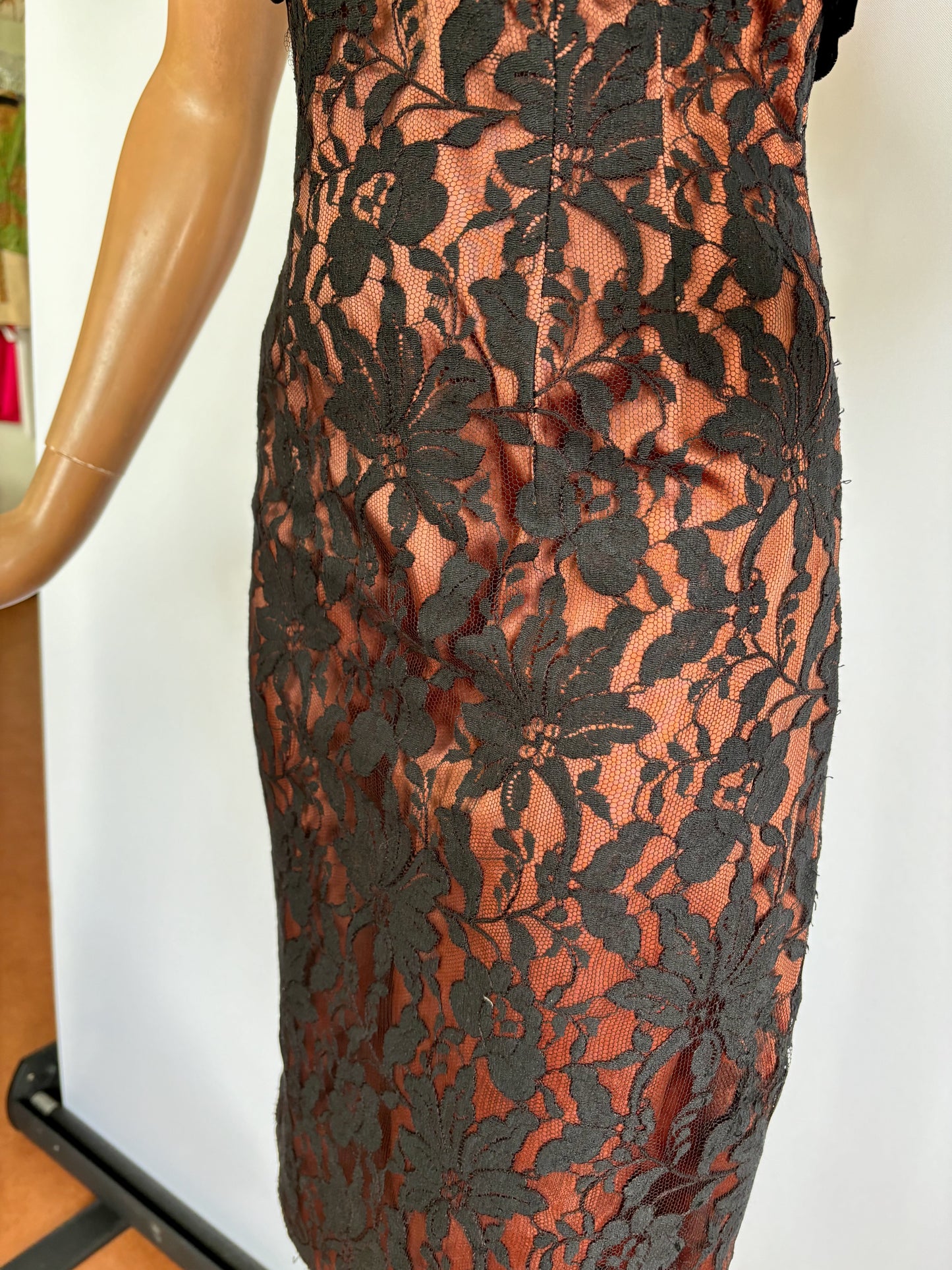 1950s/60s Lilli Diamond Satin and Lace Dress | XS