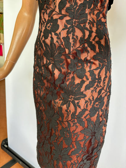 1950s/60s Lilli Diamond Satin and Lace Dress | XS