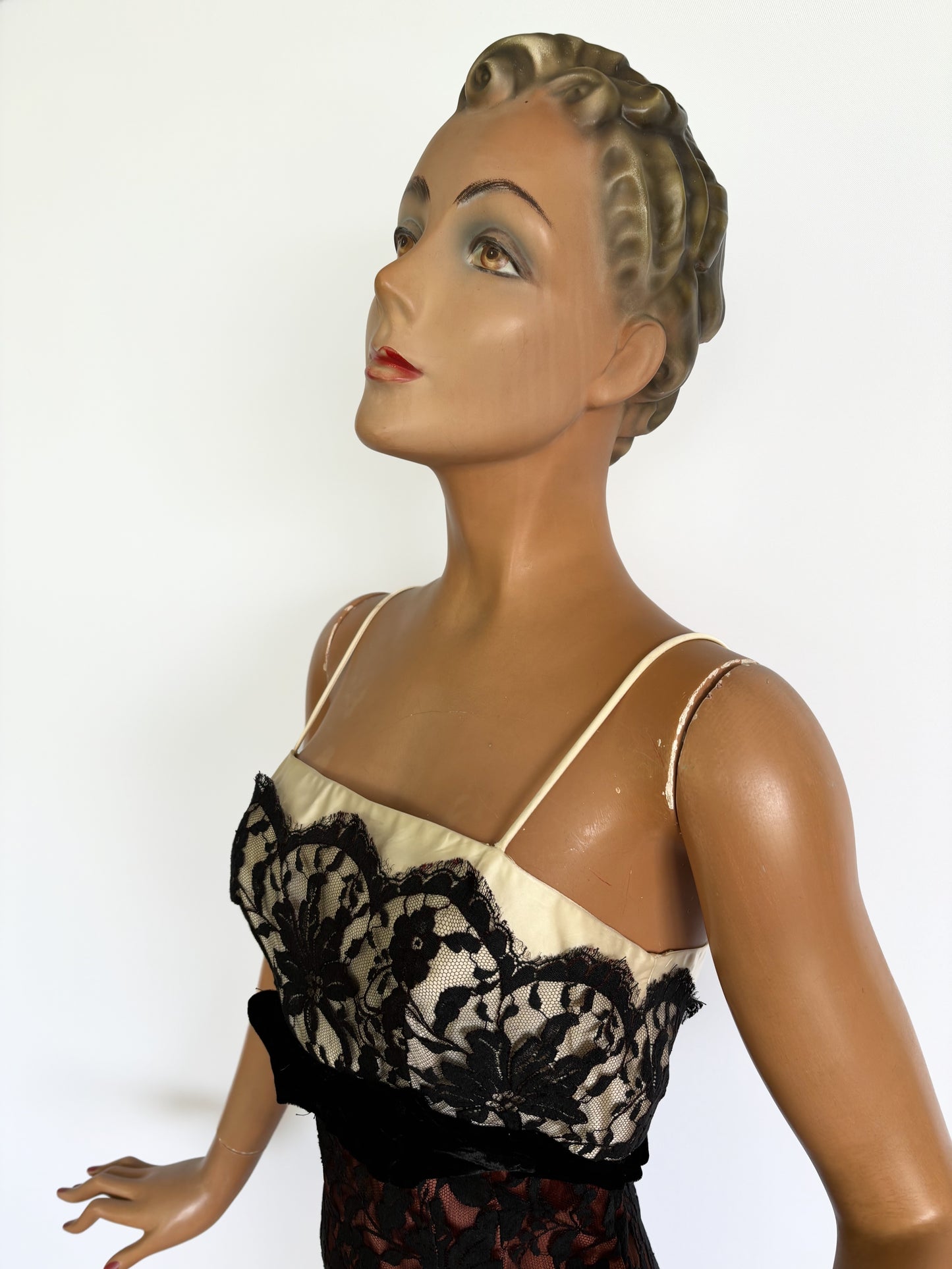 1950s/60s Lilli Diamond Satin and Lace Dress | XS