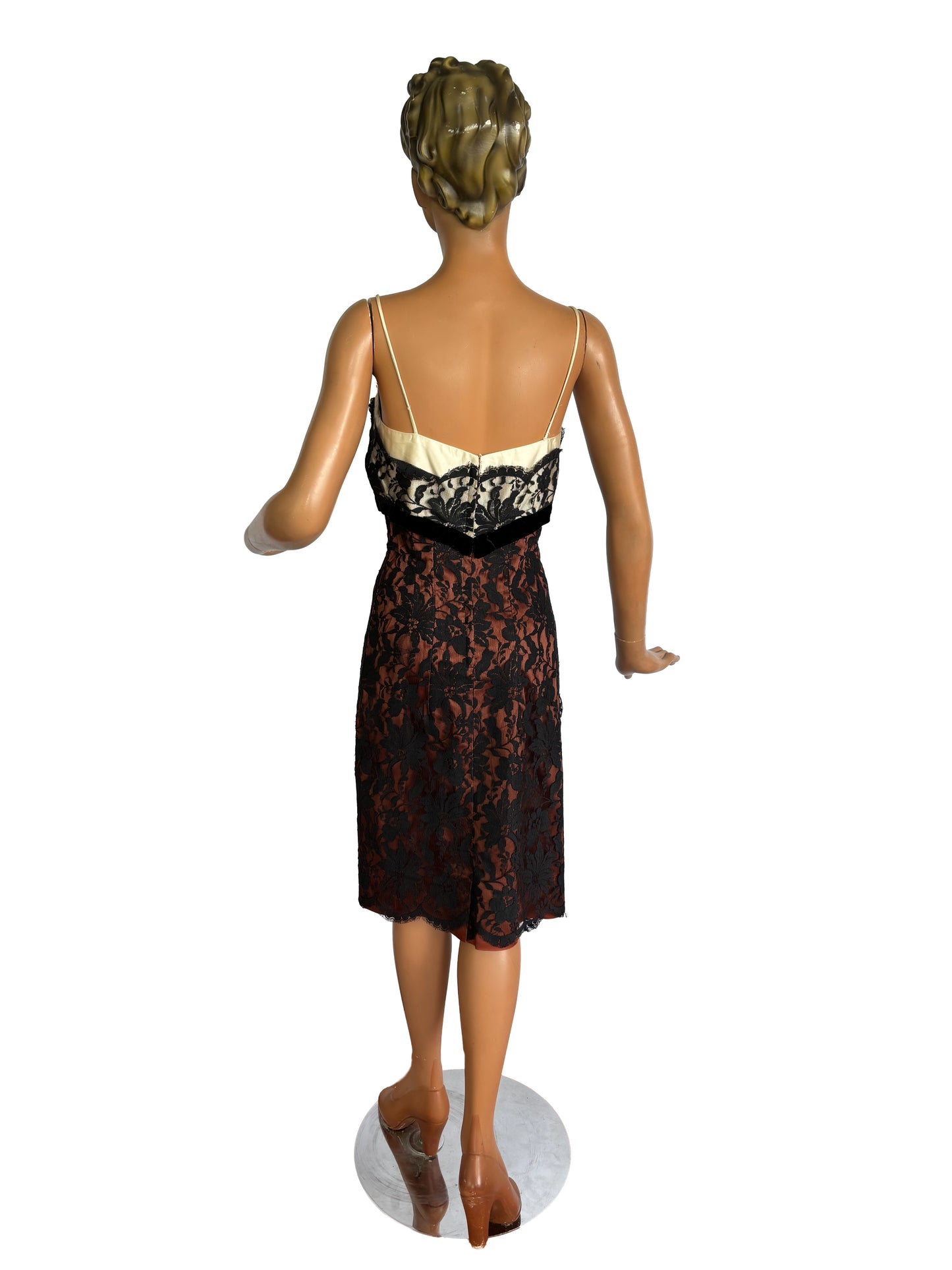 1950s/60s Lilli Diamond Satin and Lace Dress | XS