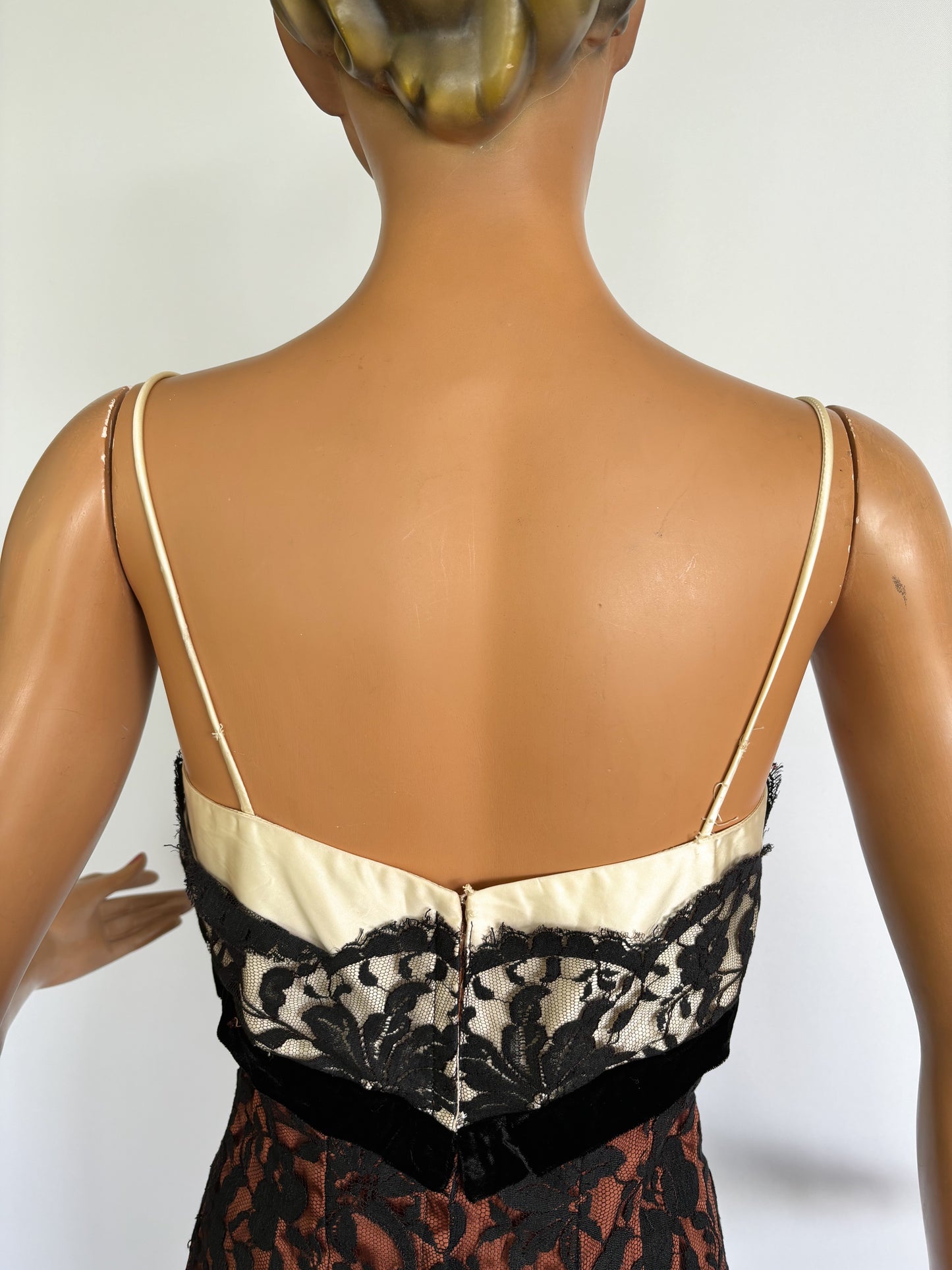 1950s/60s Lilli Diamond Satin and Lace Dress | XS