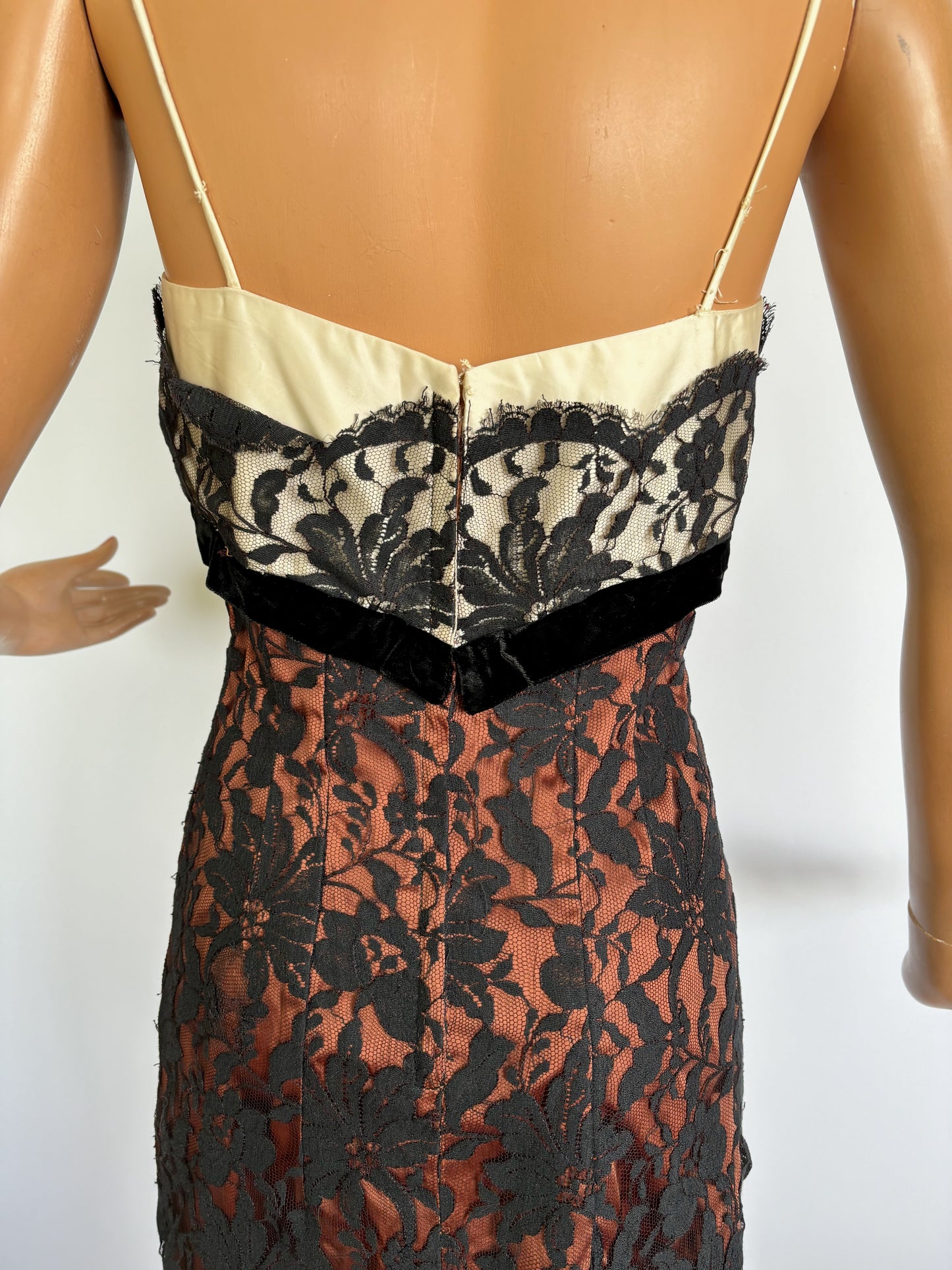 1950s/60s Lilli Diamond Satin and Lace Dress | XS