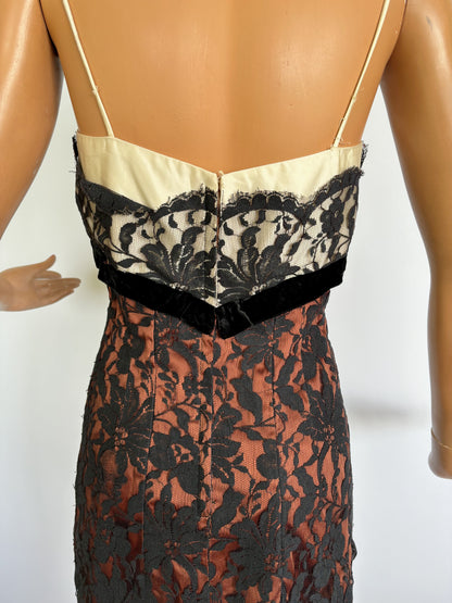 1950s/60s Lilli Diamond Satin and Lace Dress | XS