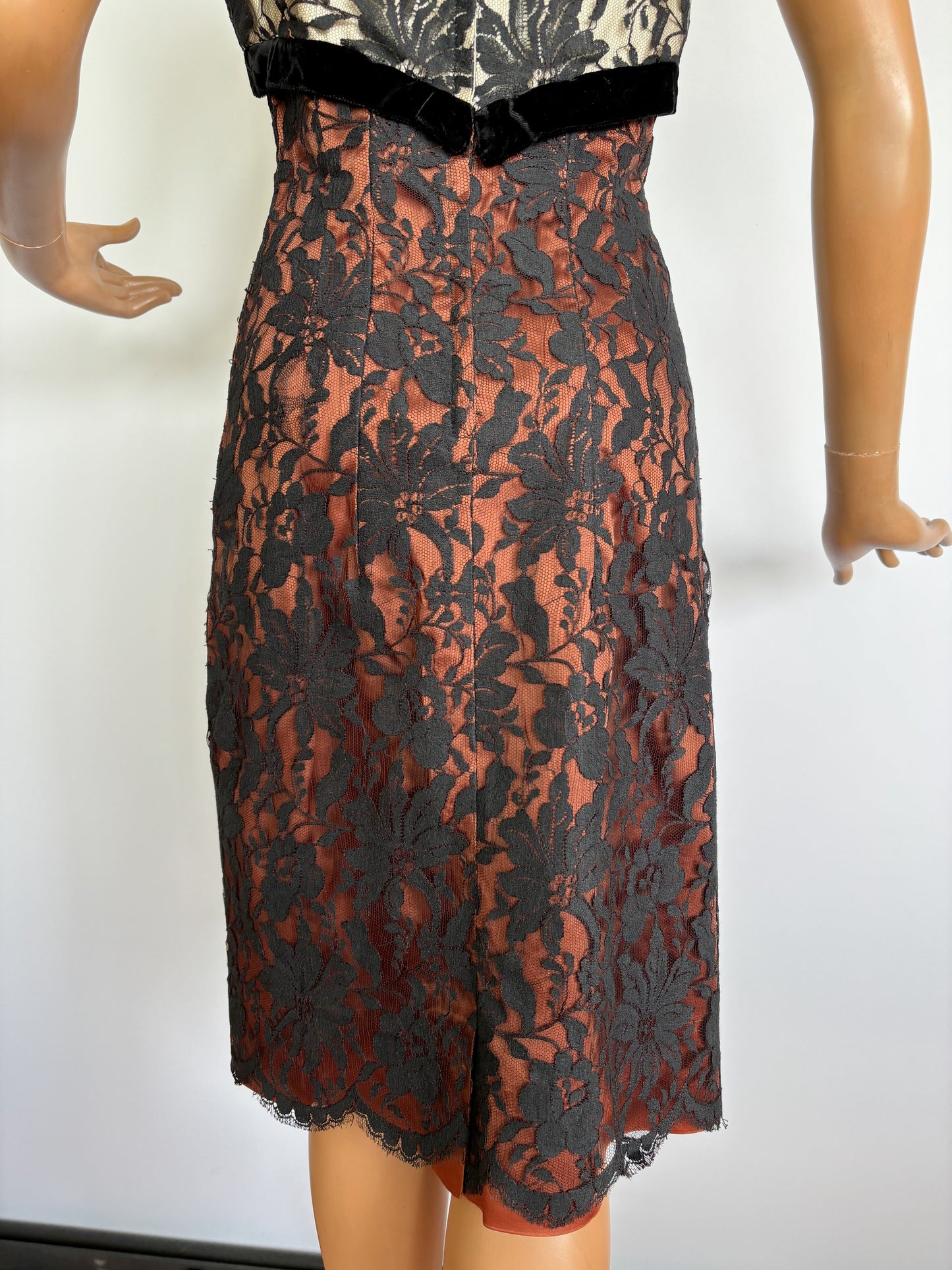 1950s/60s Lilli Diamond Satin and Lace Dress | XS