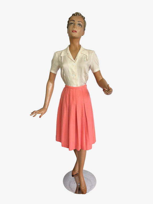 1940s Bobbie Brooks Wool Pink Skirt  | Size XXS