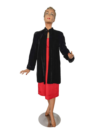 S/M | 1930s Black Silk Velvet Opera Coat
