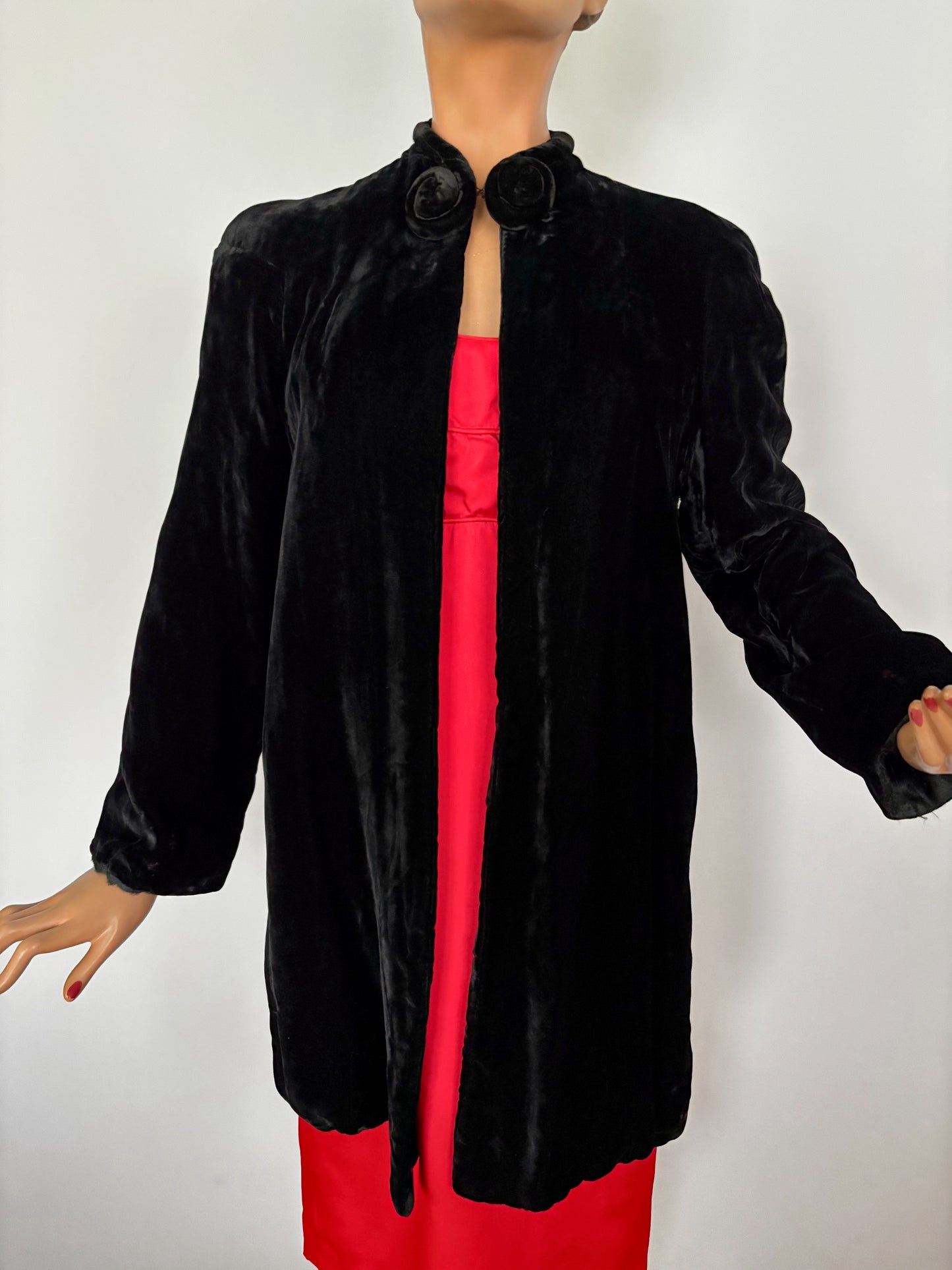 S/M | 1930s Black Silk Velvet Opera Coat