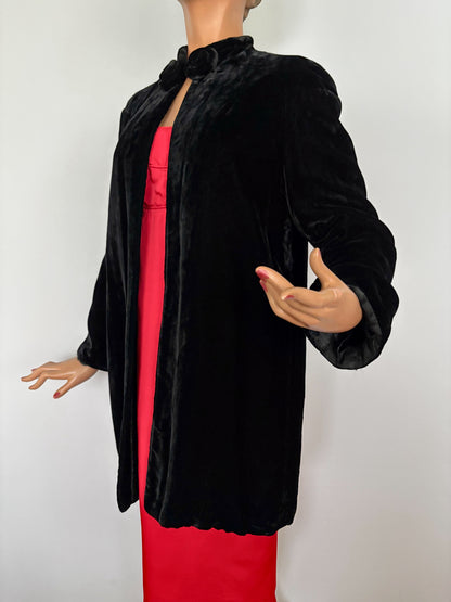 S/M | 1930s Black Silk Velvet Opera Coat