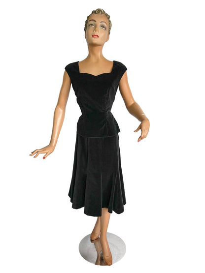 S/M | 1950s Black Cotton Velvet Two Piece Skirt Set – Walk by Charles Inc.