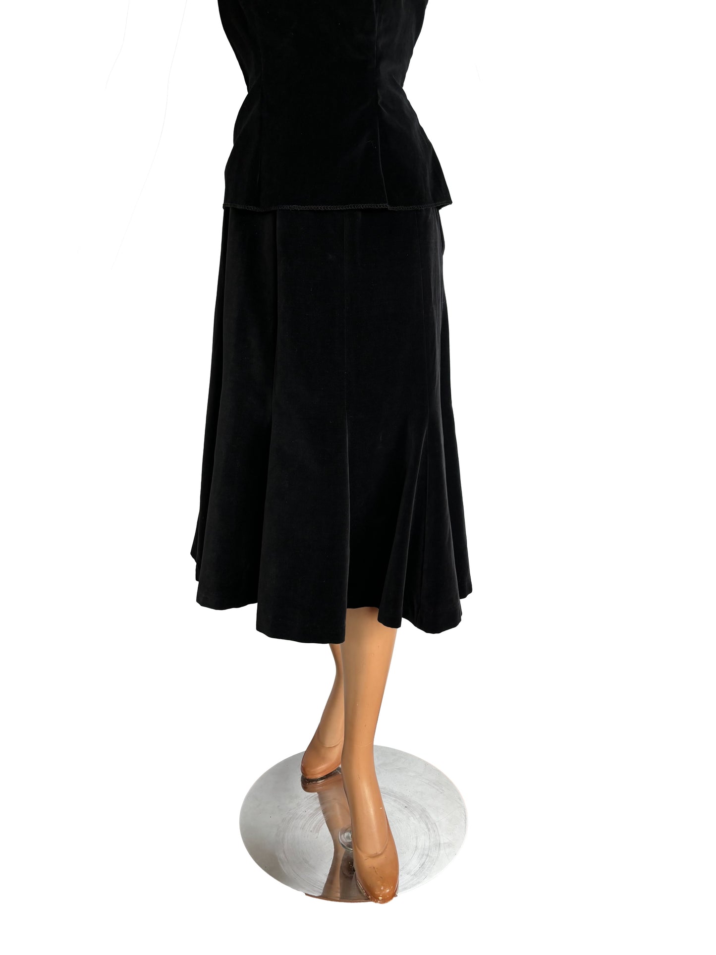 1950s 'Walk by Charles Inc.' Black Velvet Cotton Two Piece Suit | S/M