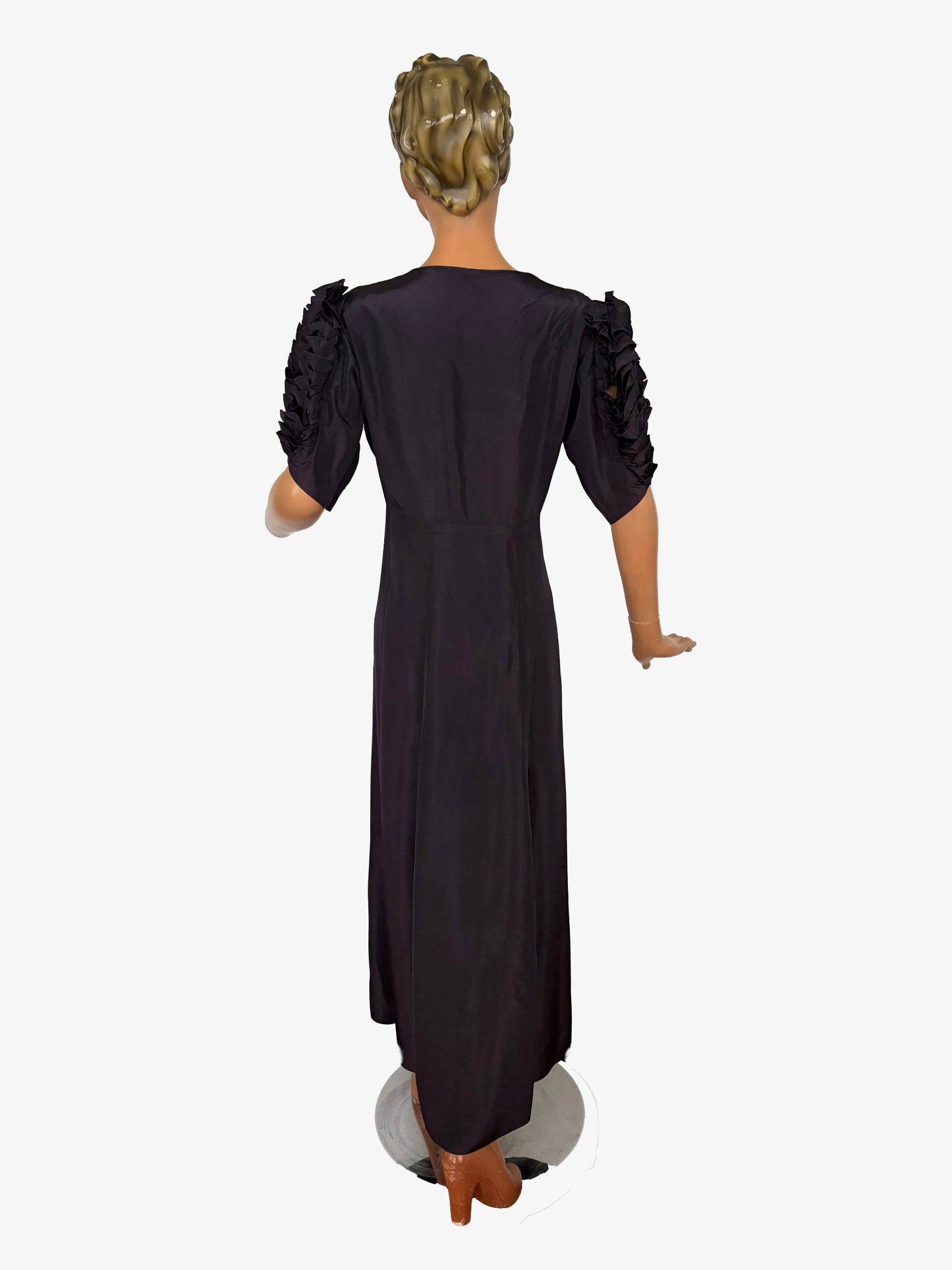 XL | Late 1930s Evening Dress With Ruched Sleeves