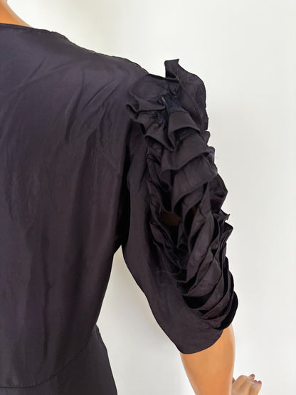 XL | Late 1930s Evening Dress With Ruched Sleeves