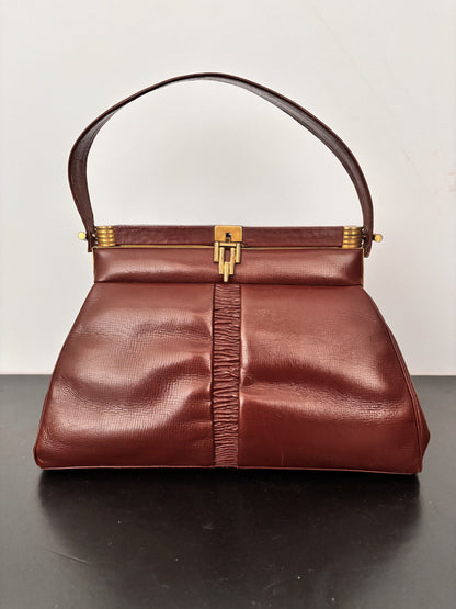 1930s/40s Brown Leather Art Deco Handbag