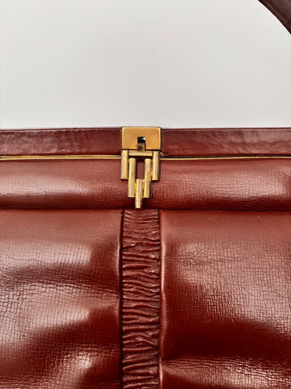1930s/40s Brown Leather Art Deco Handbag