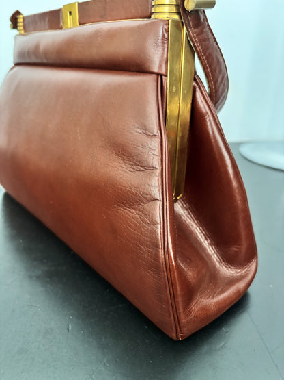 1930s/40s Brown Leather Art Deco Handbag