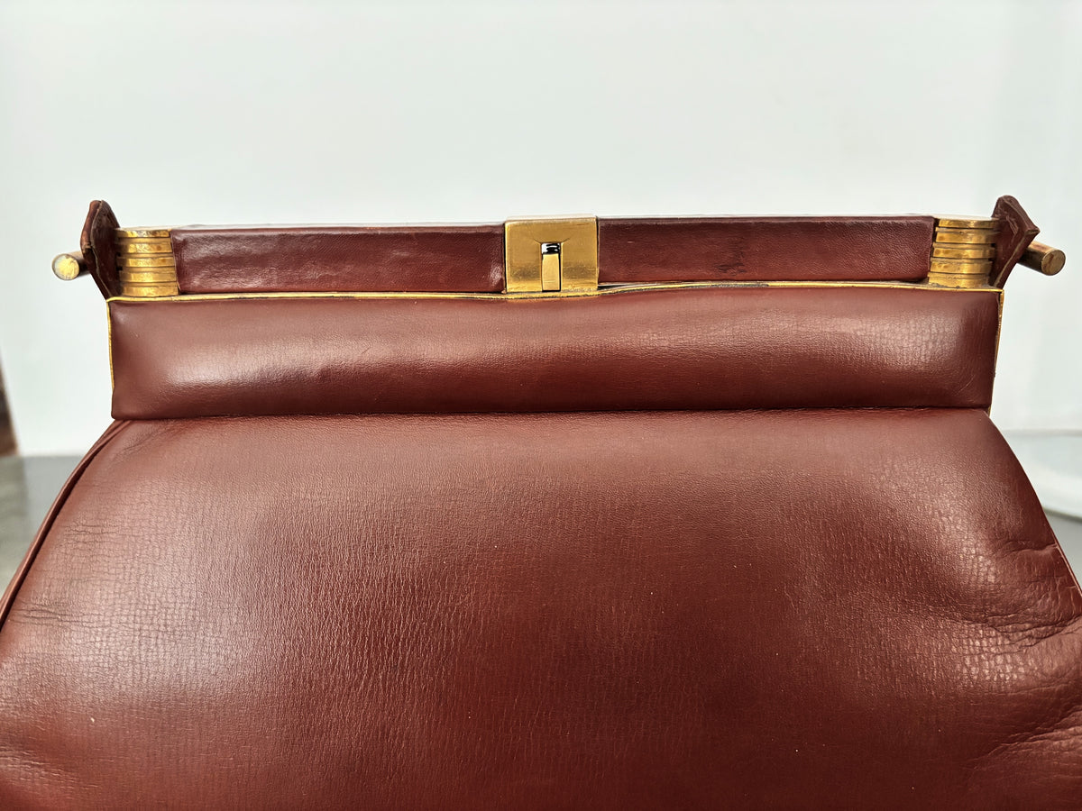 1930s/40s Brown Leather Art Deco Handbag