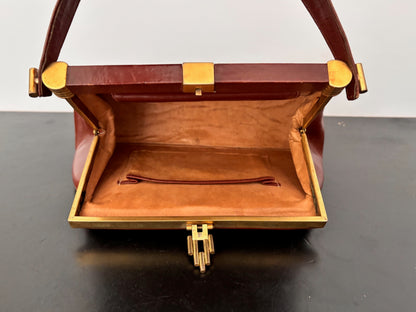 1930s/40s Brown Leather Art Deco Handbag