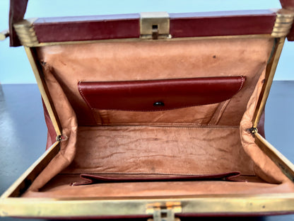 1930s/40s Brown Leather Art Deco Handbag