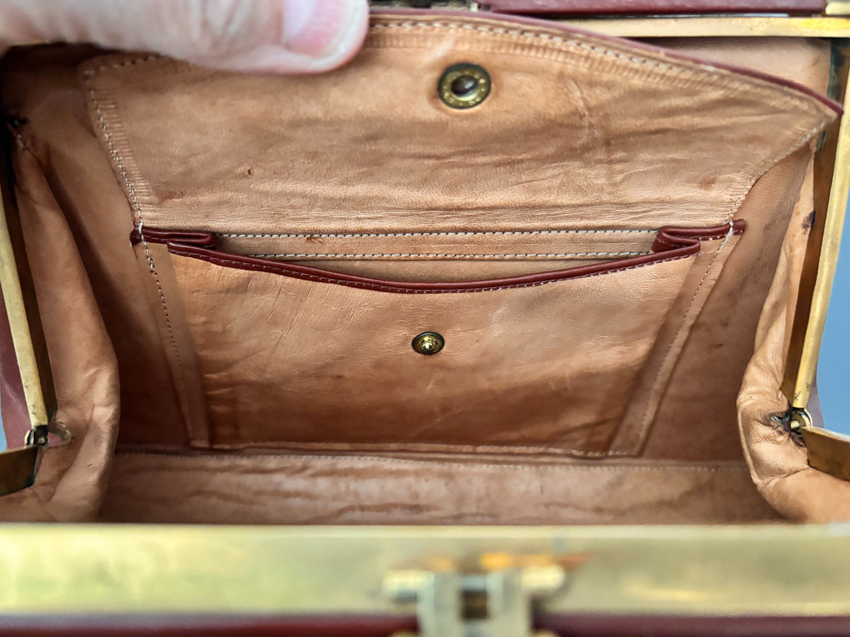 1930s/40s Brown Leather Art Deco Handbag
