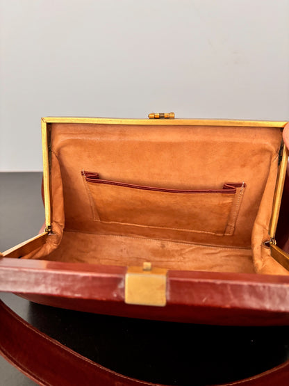 1930s/40s Brown Leather Art Deco Handbag