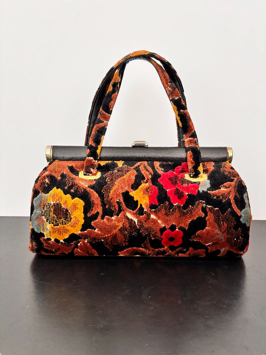1960s J.R. Florida Floral Velvet Handbag