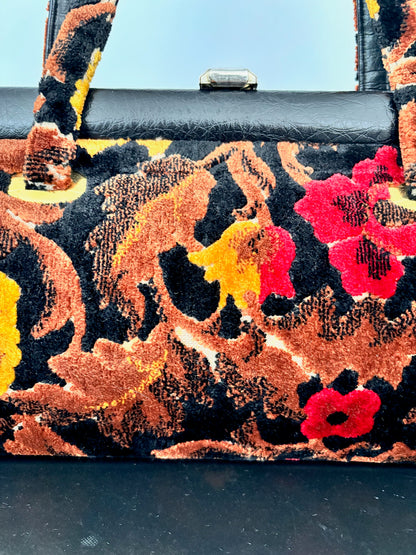 1960s J.R. Florida Floral Velvet Handbag