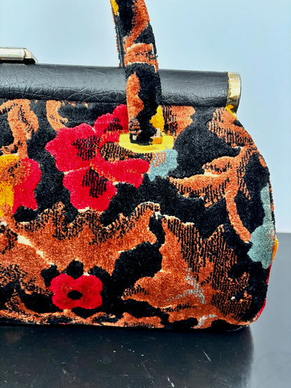1960s J.R. Florida Floral Velvet Handbag
