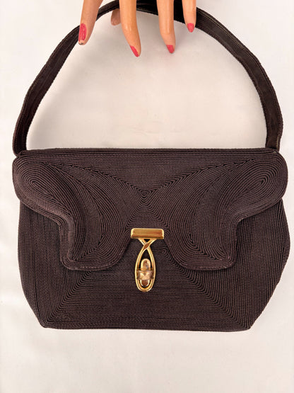 1940s Brown Genuine Cordé Handbag