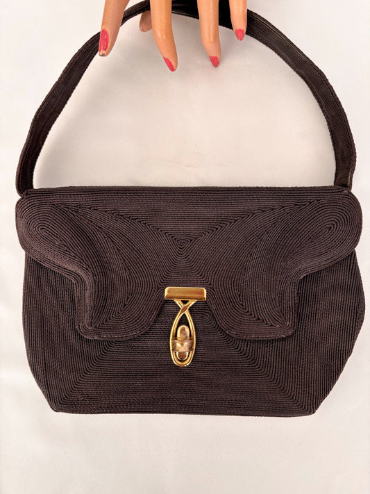 1940s Brown Genuine Cordé Handbag