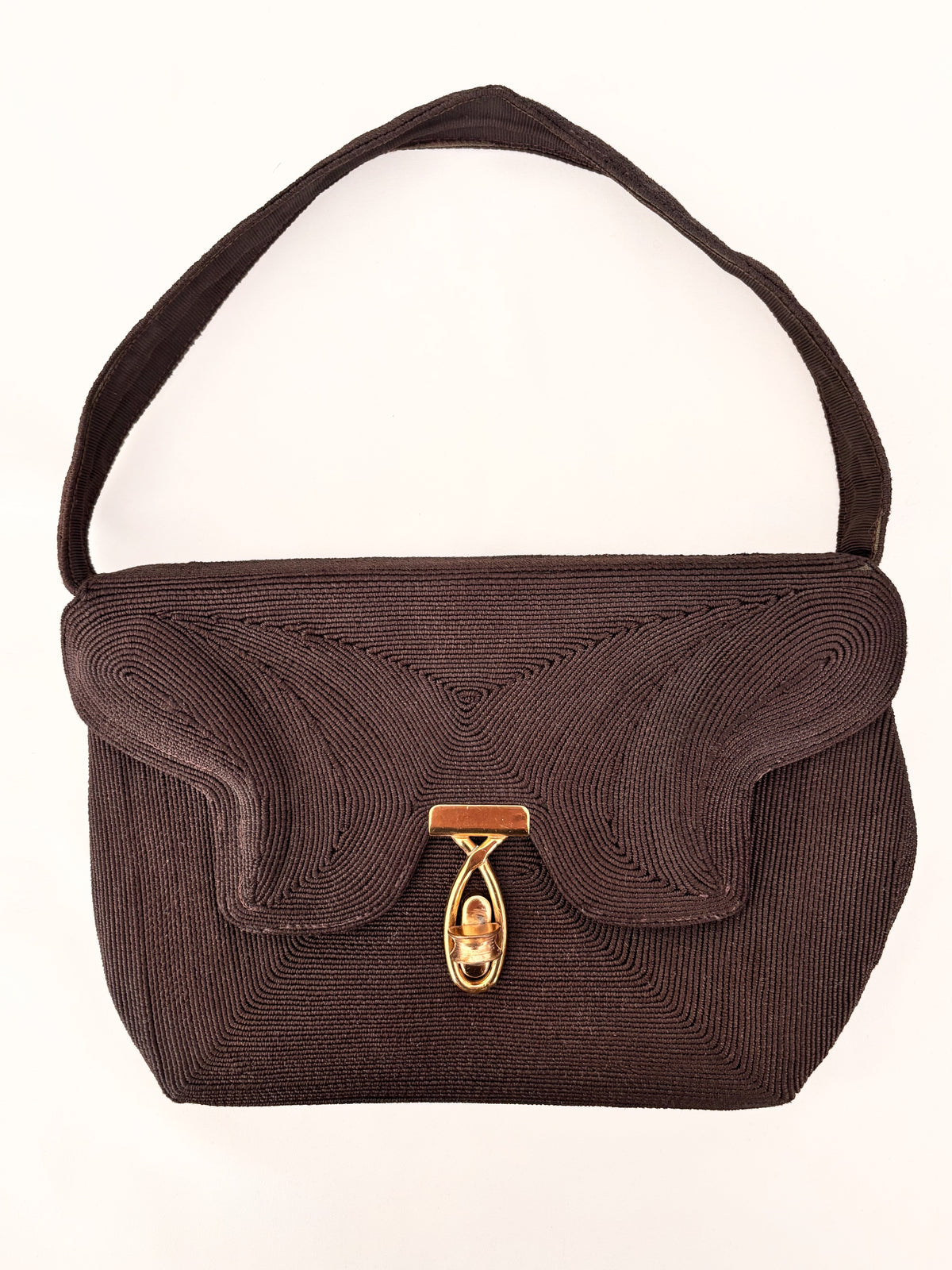 1940s Brown Genuine Cordé Handbag