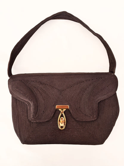 1940s Brown Genuine Cordé Handbag