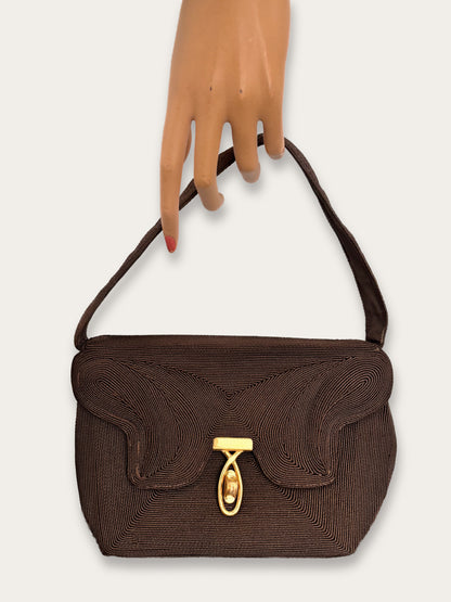 1940s Brown Genuine Cordé Handbag