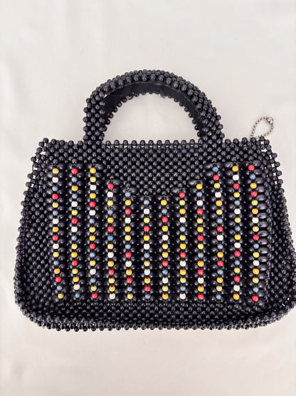 1940s Dark Navy Wooden Beaded Handbag