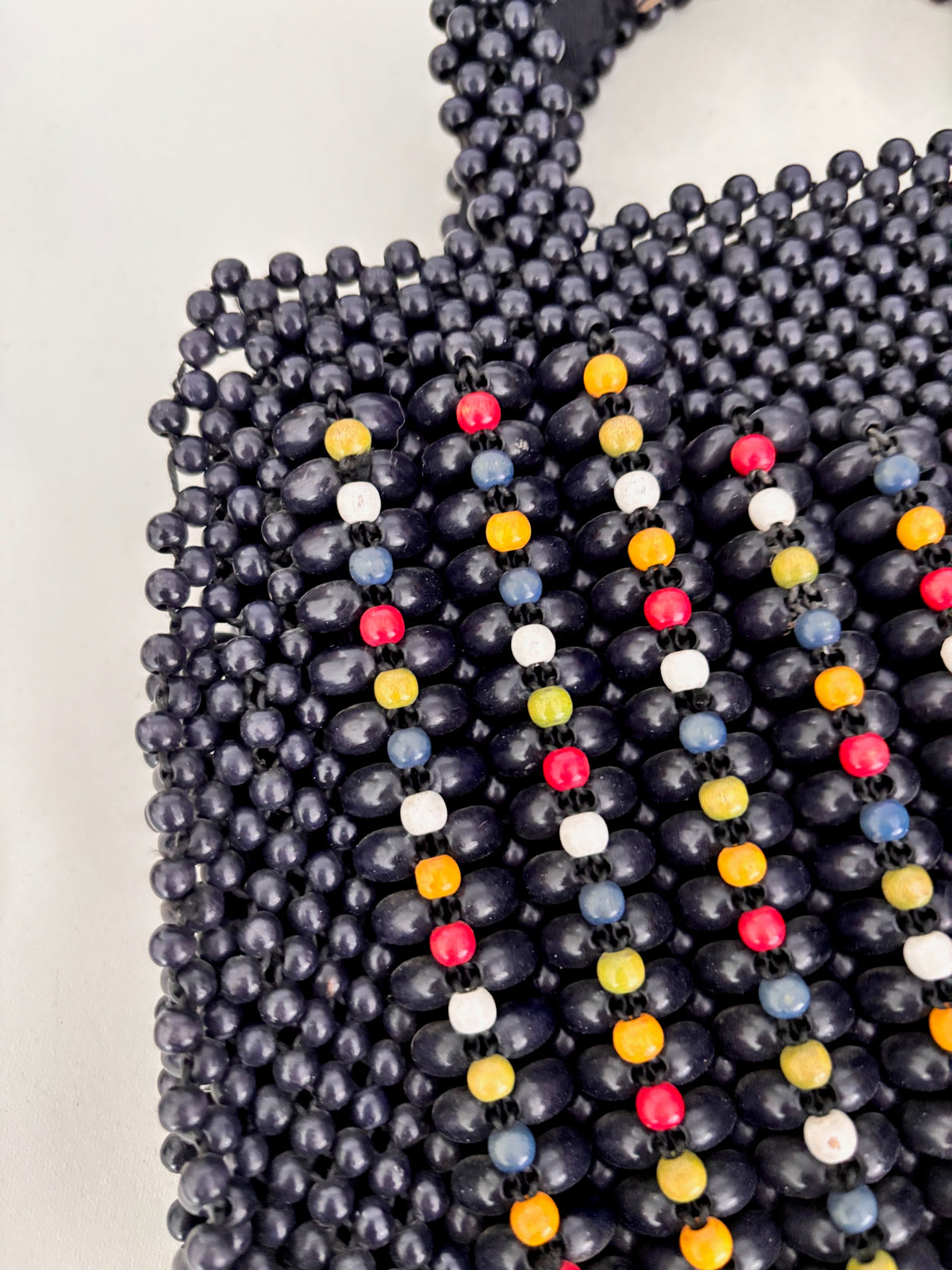 1940s Dark Navy Wooden Beaded Handbag
