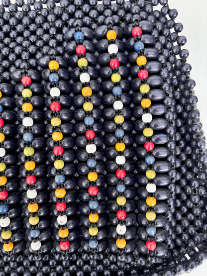 1940s Dark Navy Wooden Beaded Handbag