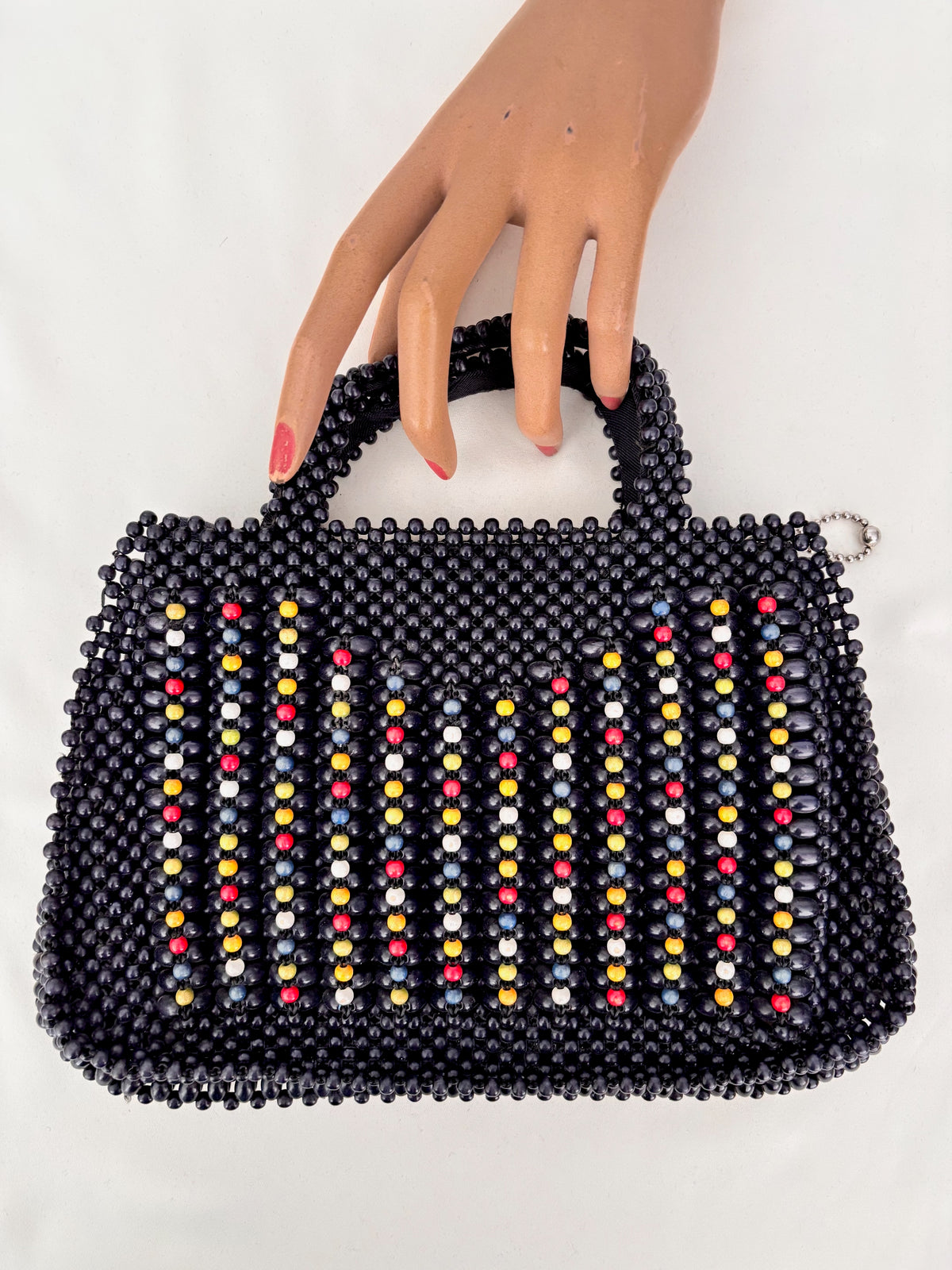 1940s Dark Navy Wooden Beaded Handbag