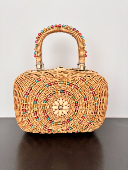 1960s Beaded Wicker Handbag
