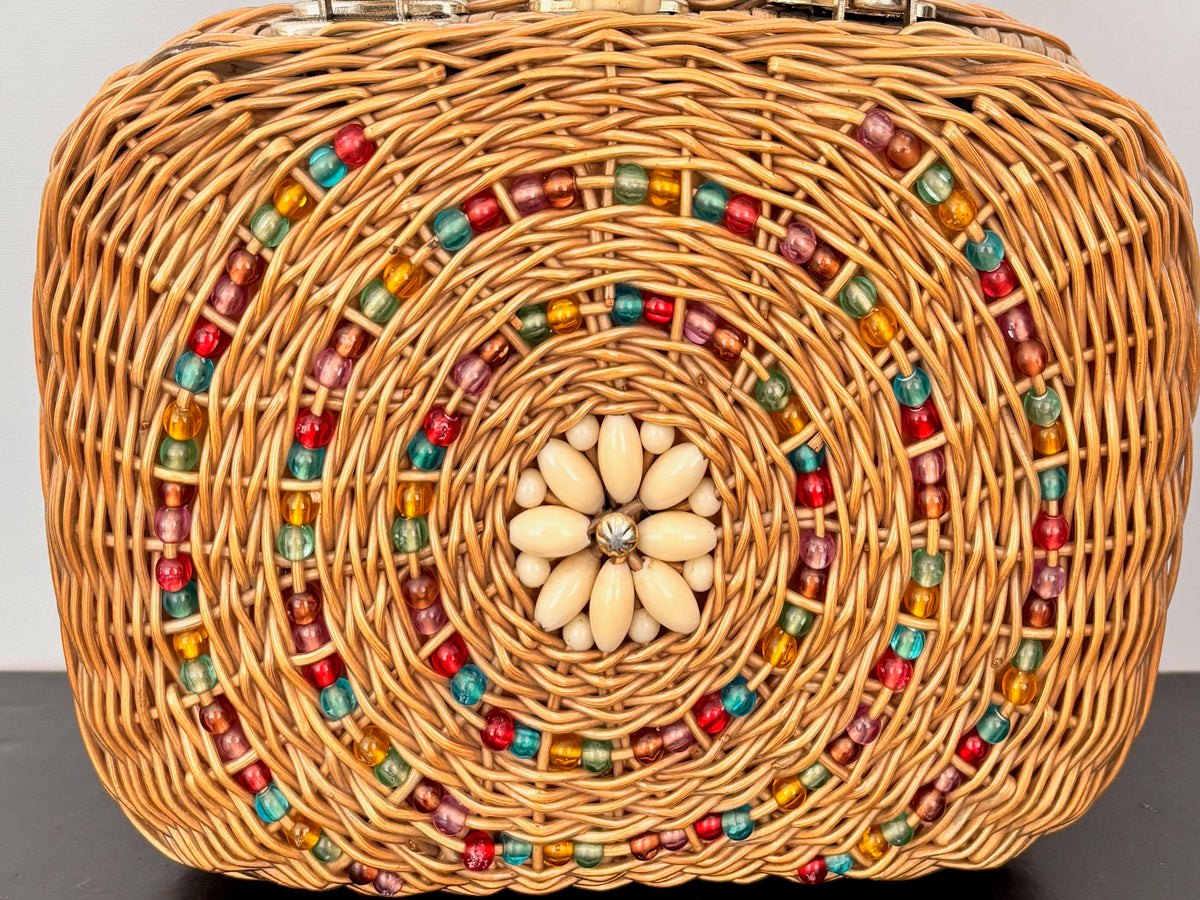 1960s Beaded Wicker Handbag