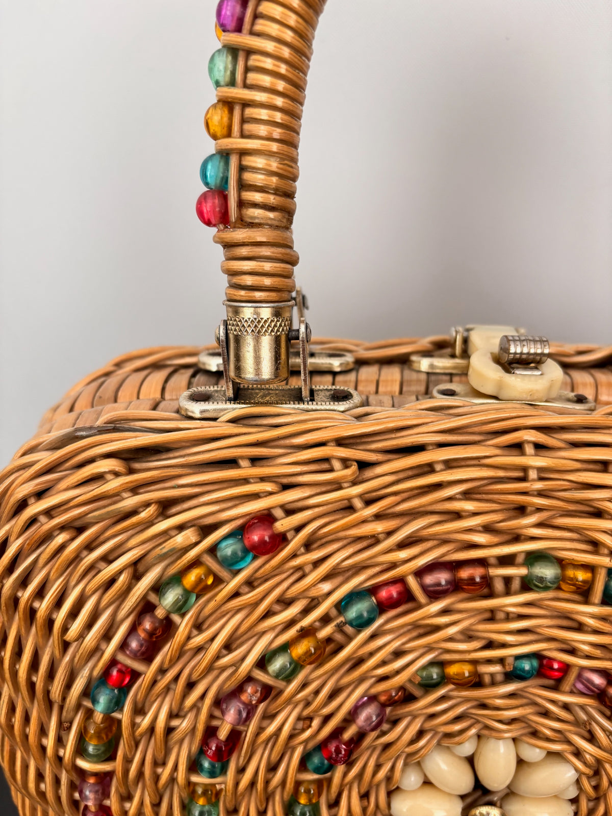 1960s Beaded Wicker Handbag