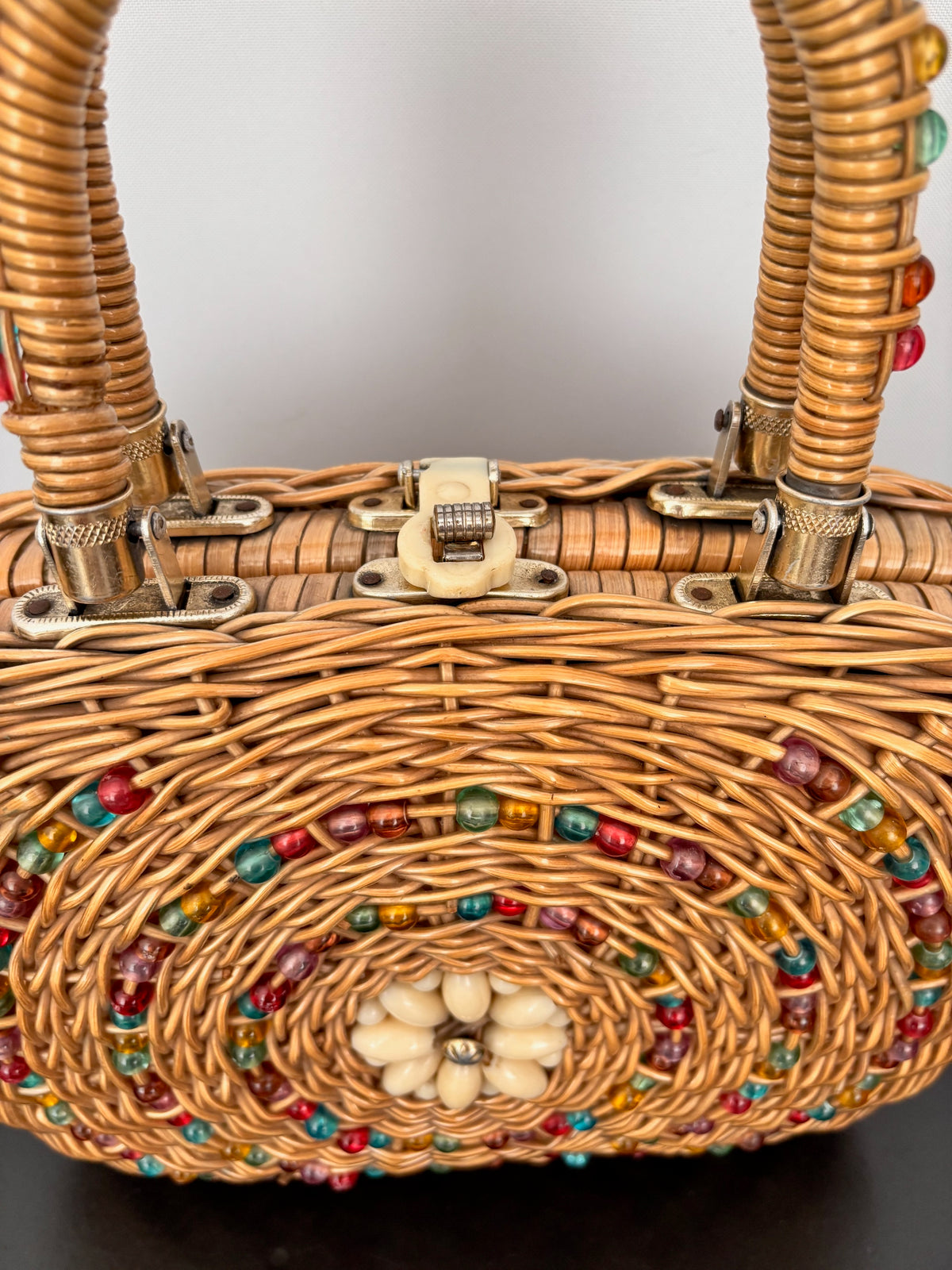 1960s Beaded Wicker Handbag