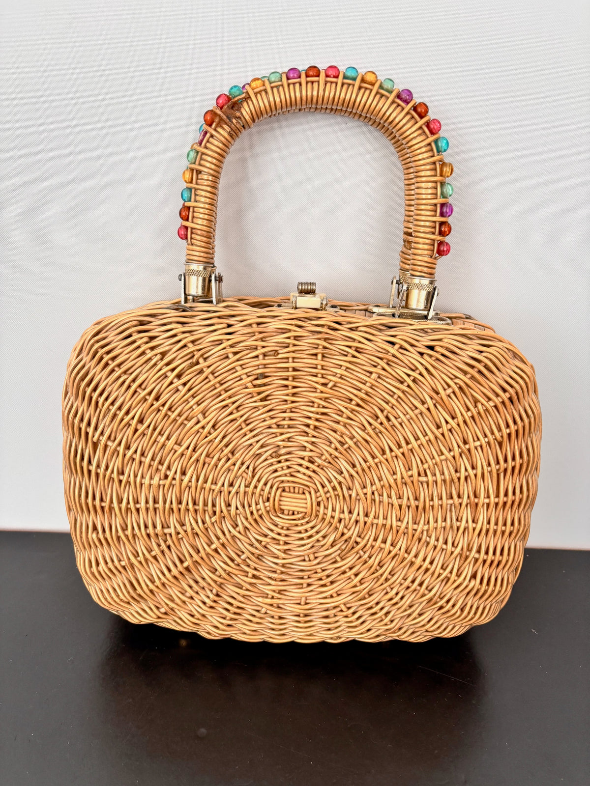 1960s Beaded Wicker Handbag