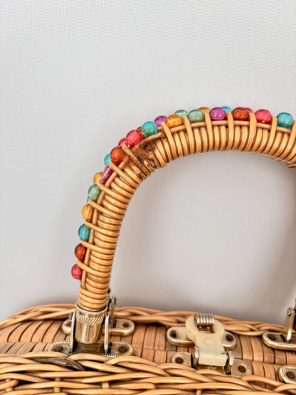 1960s Beaded Wicker Handbag